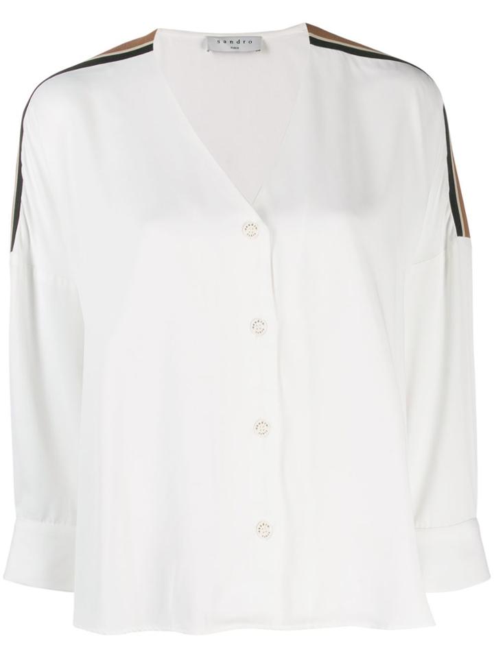 Sandro Paris V-neck Stripe Blouse - White