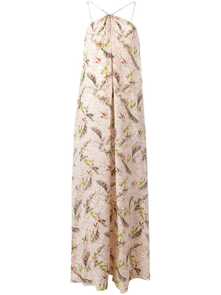 Cacharel - Feather Print Long Dress - Women - Silk - 40, Nude/neutrals, Silk