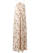 Cacharel - Feather Print Long Dress - Women - Silk - 40, Nude/neutrals, Silk