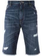 Dolce & Gabbana Distressed Denim Shorts, Men's, Size: 46, Blue, Cotton/zamak/calf Leather