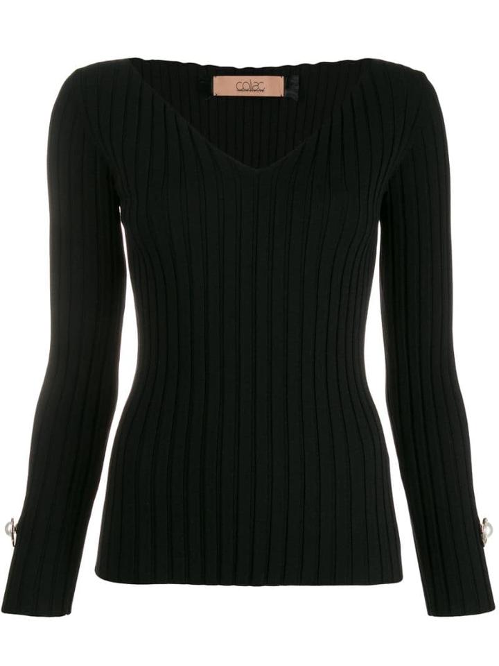 Coliac V-neck Ribbed Top - Black