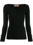 Coliac V-neck Ribbed Top - Black