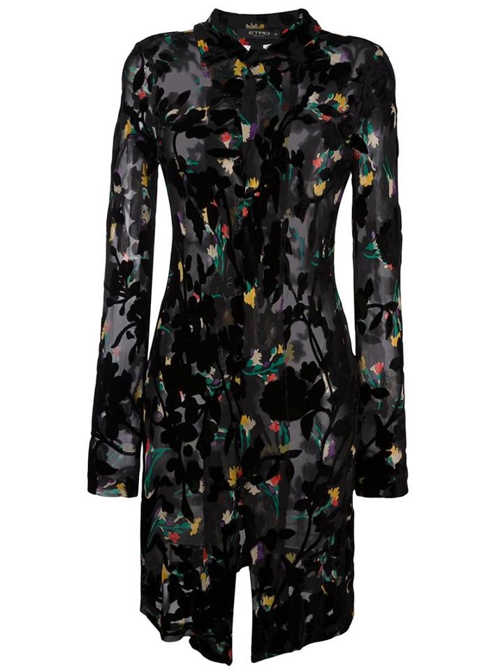 Etro Floral Print Semi-sheer Shirt Dress