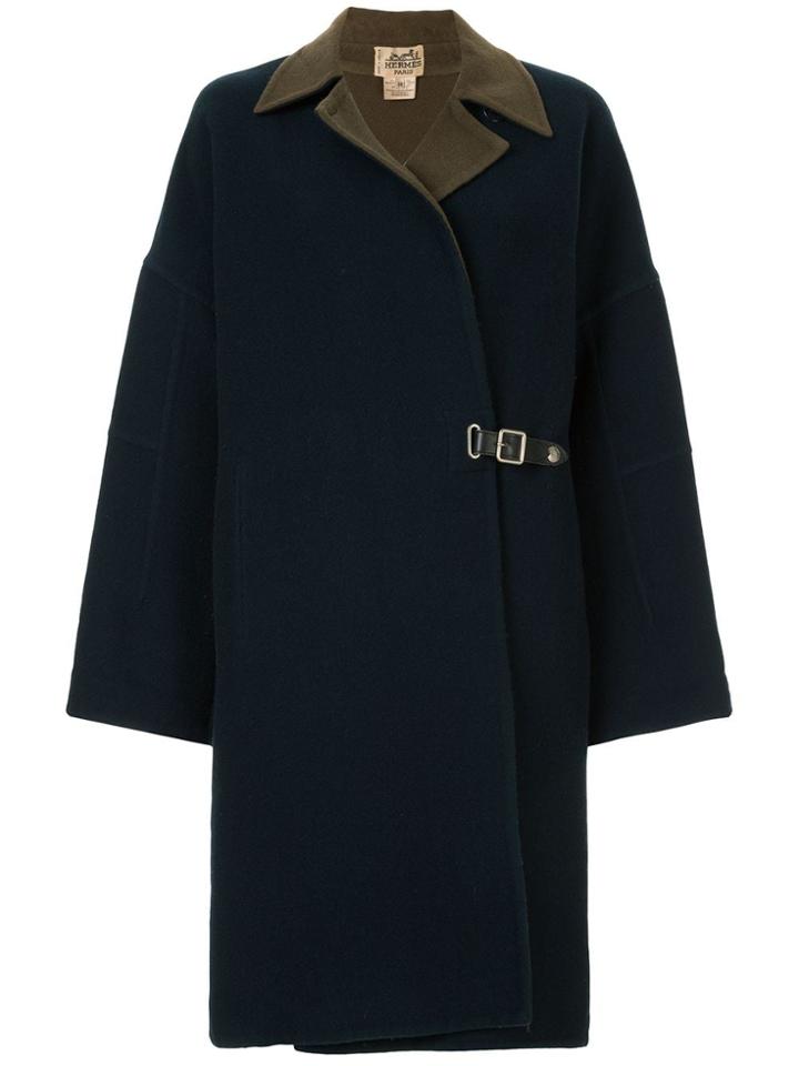 Hermès Pre-owned Buckle Detail Coat - Blue