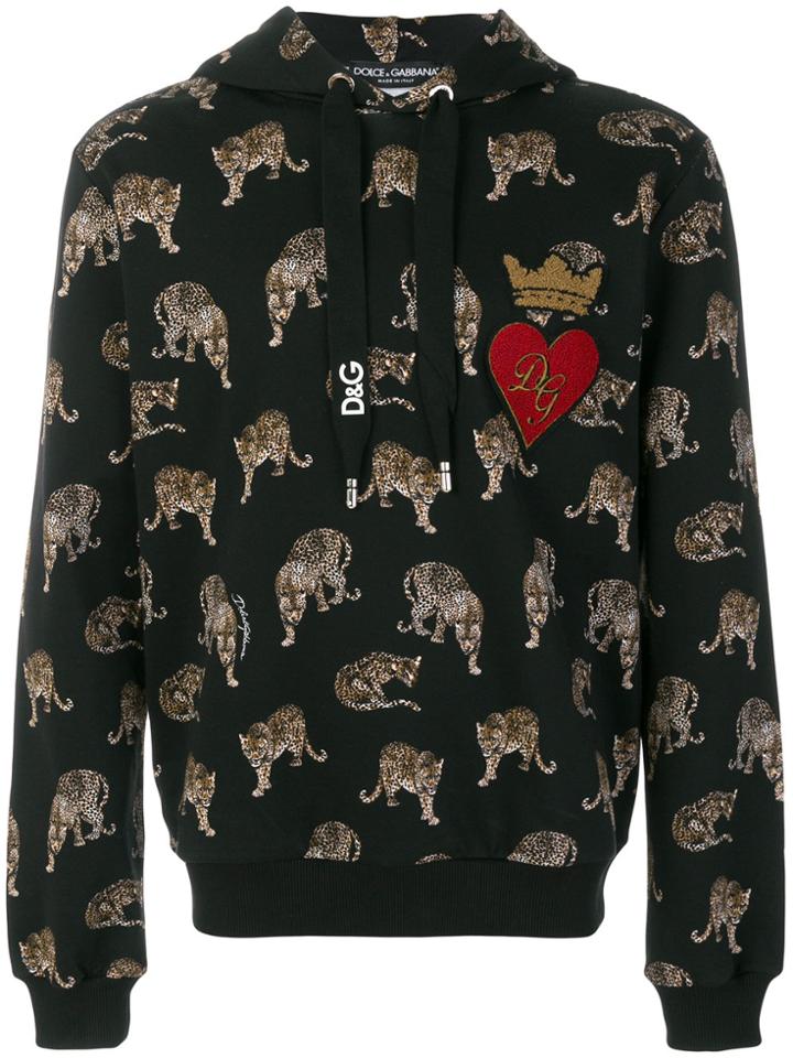 Dolce & Gabbana Sacred Heart Leopard Print Hoodie - Black