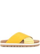 Msgm Striped Cross Strap Slippers - Yellow