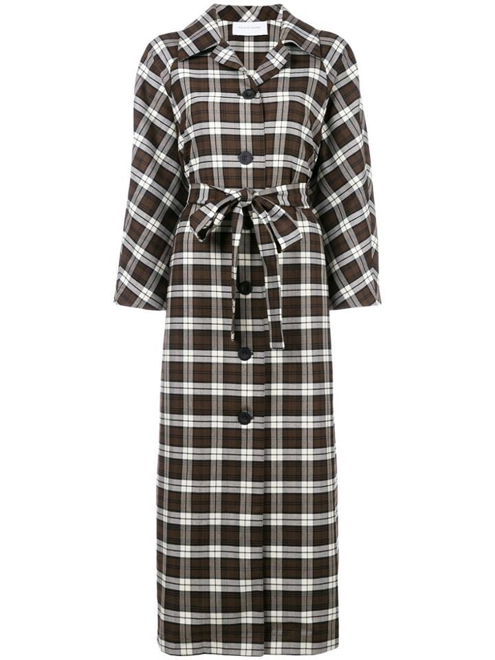 Walk Of Shame Belted Waist Checkered Print Dress - Brown