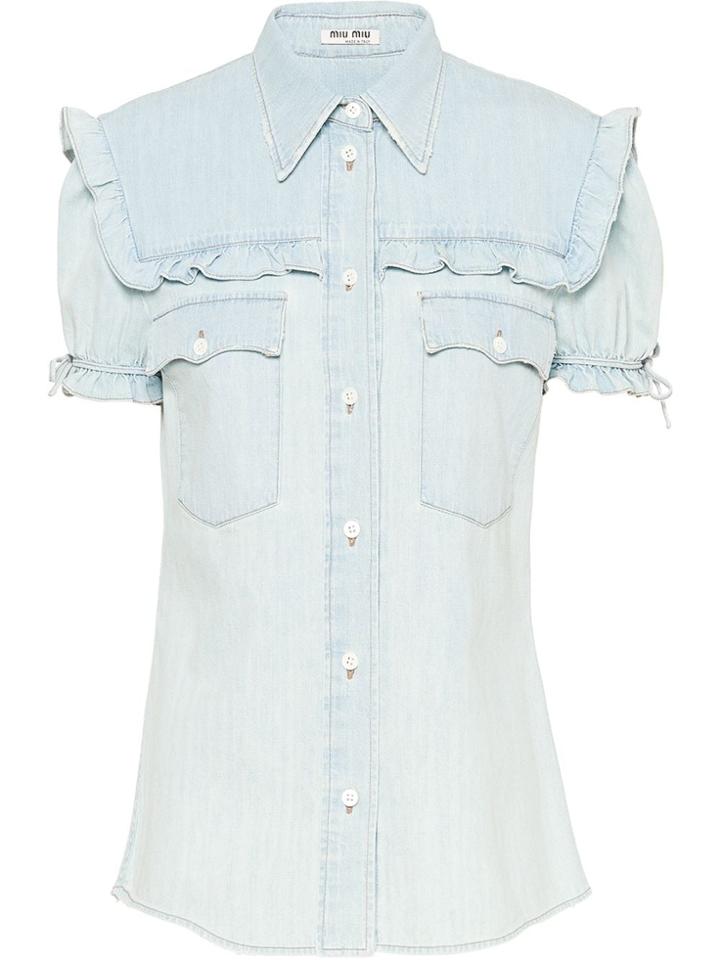 Miu Miu Short Sleeved Ruffle Shirt - Blue