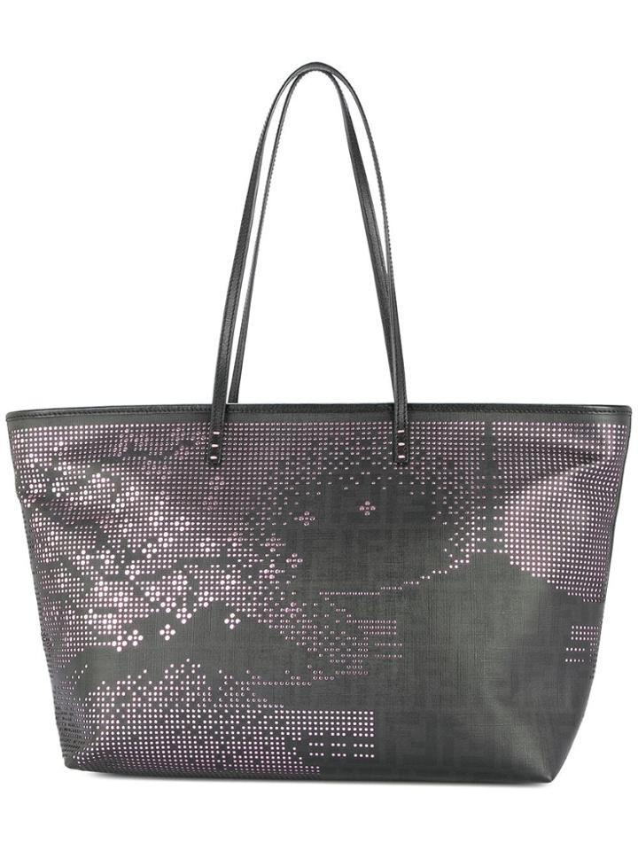 Fendi Vintage Zucca Temple Punching Shoulder Tote Bag - Black