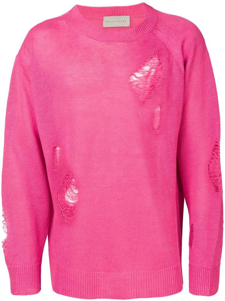 Paura Distressed Long-sleeve Sweater - Pink