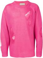 Paura Distressed Long-sleeve Sweater - Pink