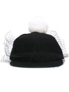 Piers Atkinson Pompom Veil Cap, Women's, Black, Cotton/polyester/wool