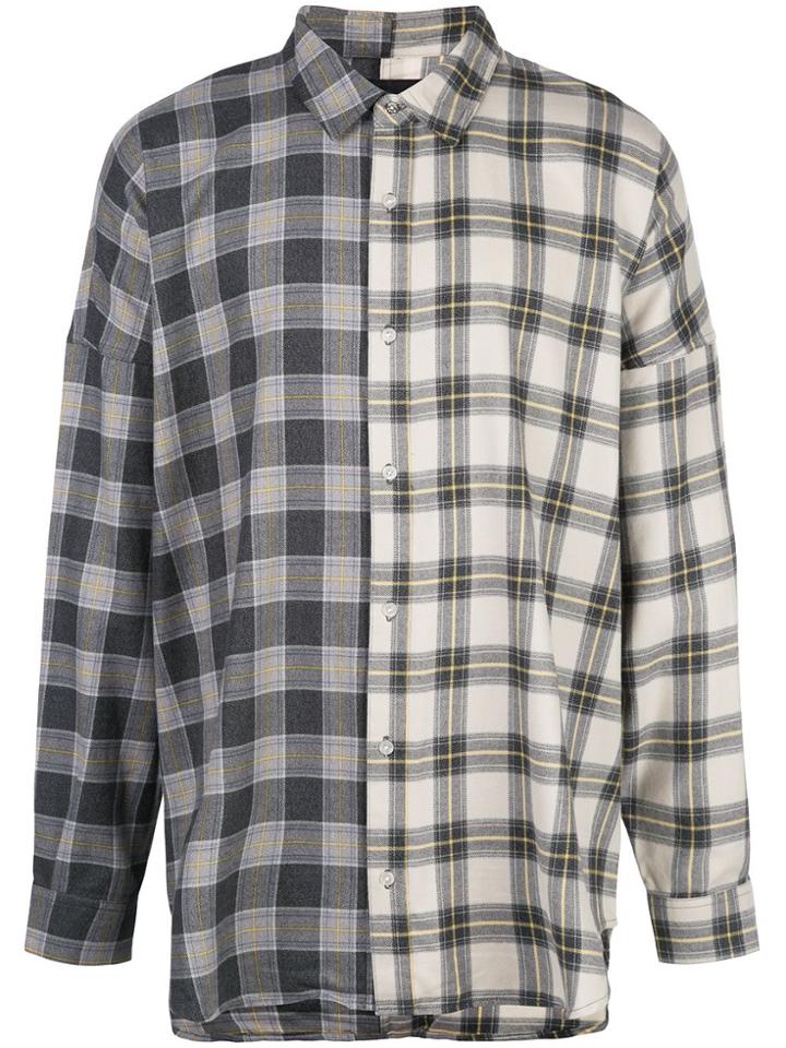 Mostly Heard Rarely Seen Plaid Colour Block Shirt - Grey