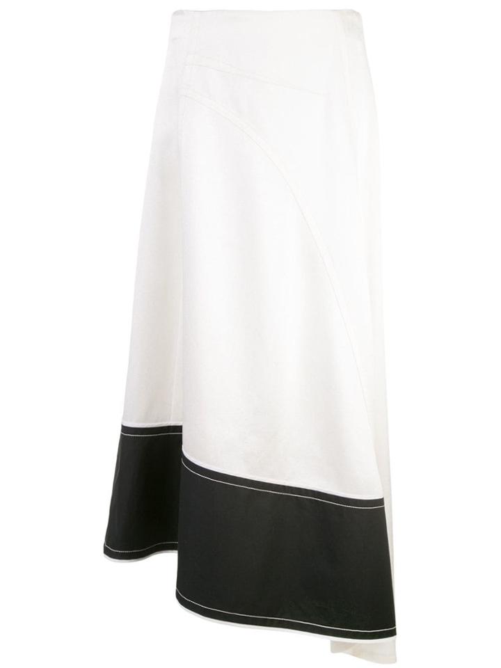 Derek Lam Asymmetric Pebble Crepe Satin Midi Skirt With Contrast Hem