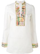 Tory Burch - Mandarin Neck Blouse - Women - Cotton/linen/flax/polyester - 10, White, Cotton/linen/flax/polyester