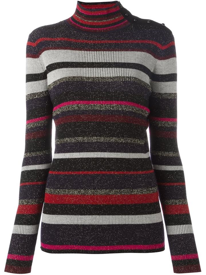 Diane Von Furstenberg Striped Mock Neck Sweater, Women's, Size: Medium, Polyester/viscose/merino/metallic Fibre