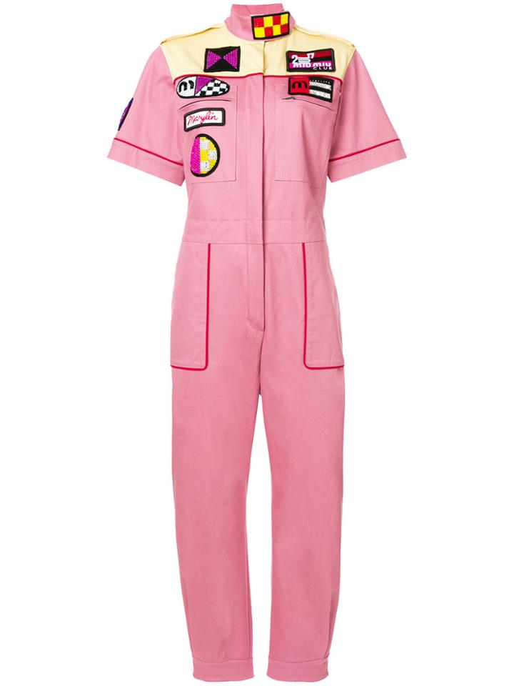 Miu Miu Crosiére Patch-embroidered Jumpsuit - Pink & Purple