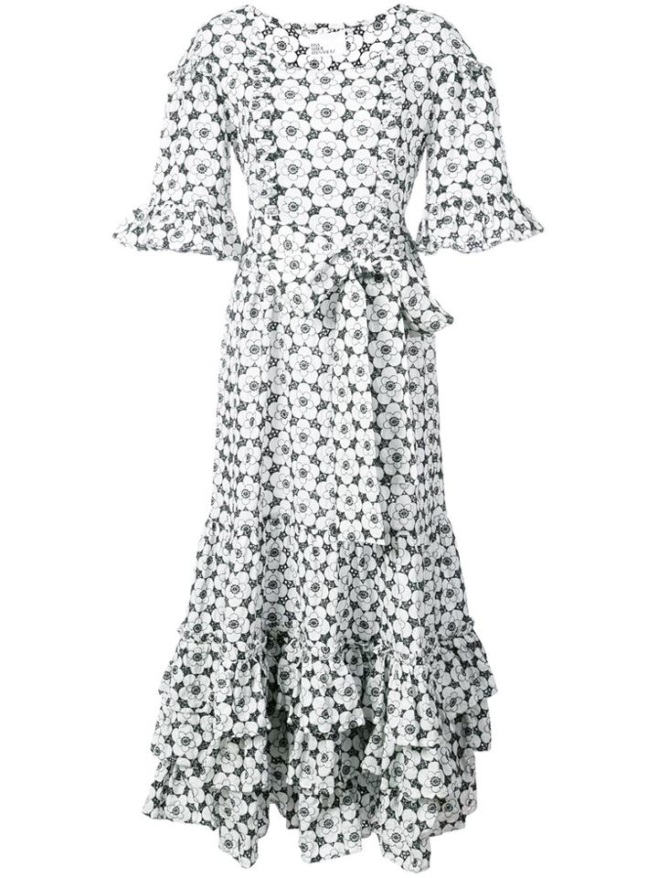 Lisa Marie Fernandez Floral Print Ruffle Trim Dress - White