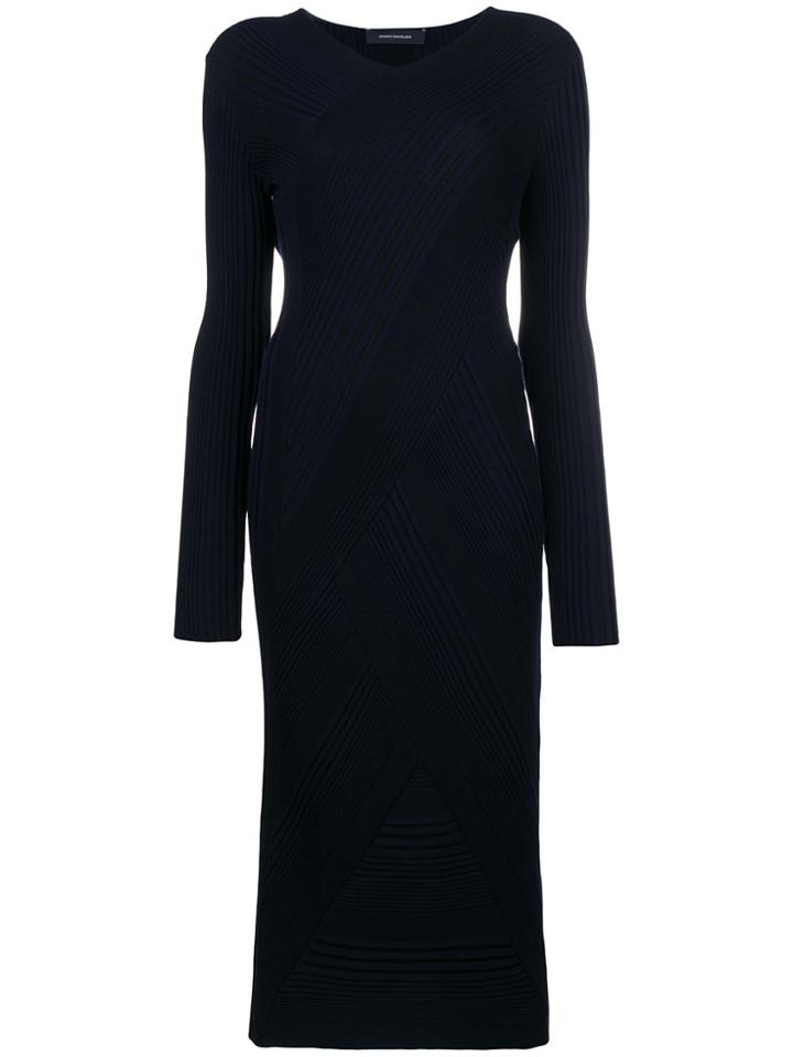 Cédric Charlier Knitted V-neck Midi Dress - Blue