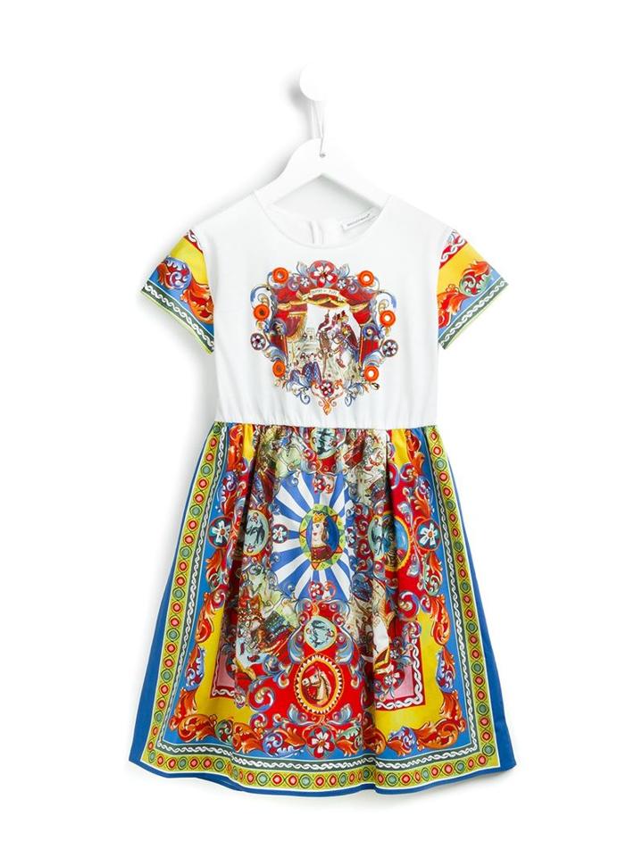 Dolce & Gabbana Kids 'teatro Dei Pupi' Print Dress, Girl's, Size: 10 Yrs, White