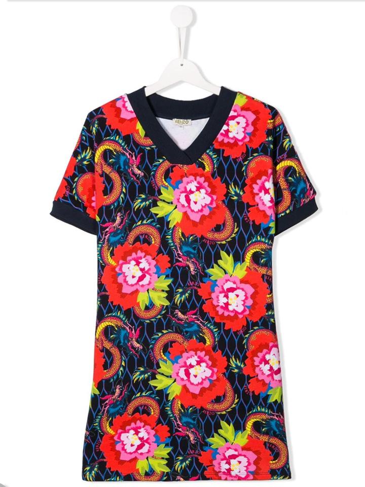Kenzo Kids Teen Floral Print T-shirt Dress - Blue