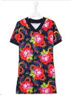 Kenzo Kids Teen Floral Print T-shirt Dress - Blue