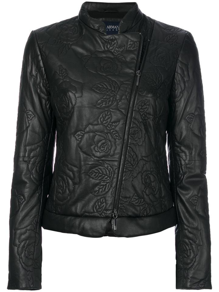 Armani Jeans Quilted Rose Effect Jacket - Black