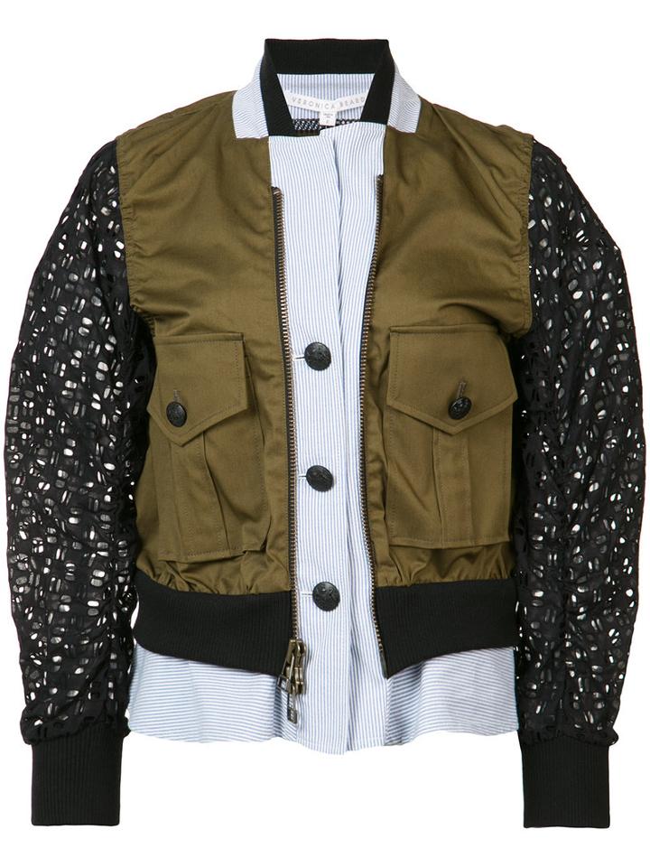 Veronica Beard - Layered Bomber Jacket - Women - Cotton/spandex/elastane - 4, Green, Cotton/spandex/elastane