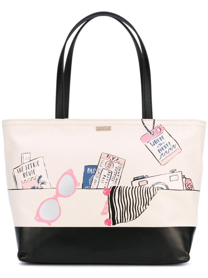 Kate Spade - Printed Tote Bag - Women - Cotton/polyester/polyurethane - One Size, White, Cotton/polyester/polyurethane