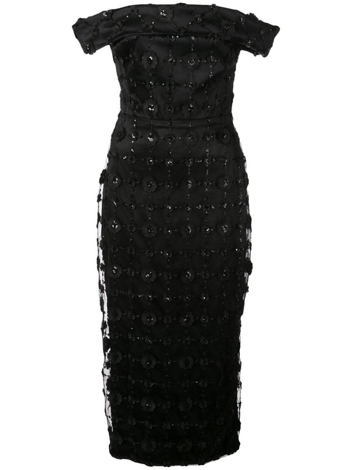 Christian Siriano Floral-appliquéd Satin Dress - Black