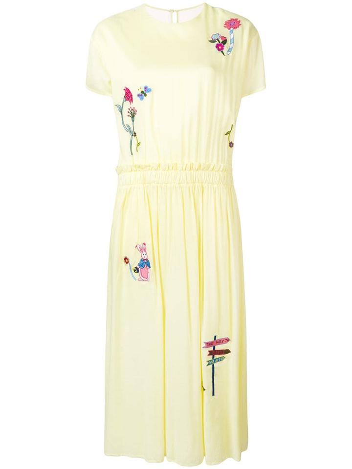 Mira Mikati Embroidered Tulle Back Dress - Yellow
