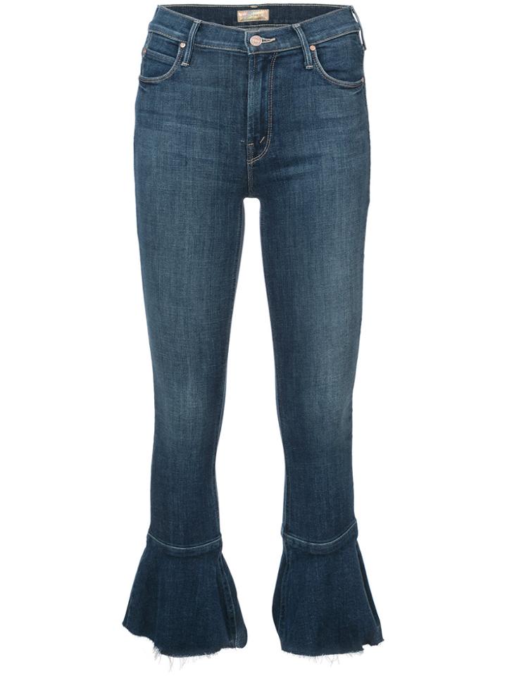 Mother Ruffled Hem Cropped Jeans - Blue