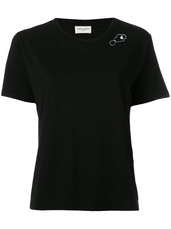Saint Laurent Heart Logo T-shirt, Women's, Size: Medium, Black, Cotton