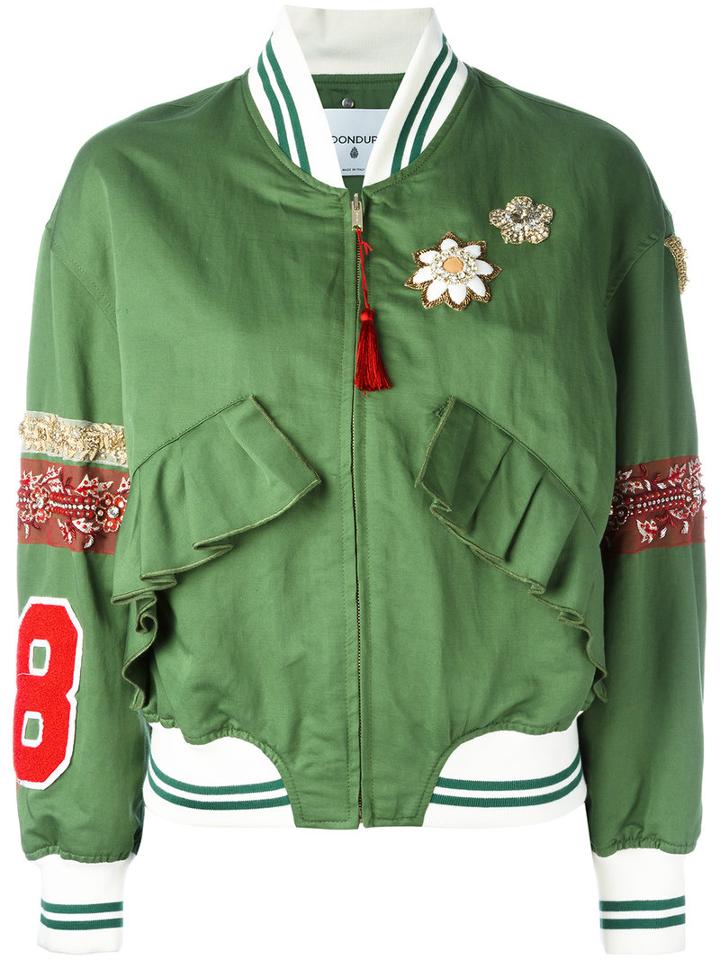 Dondup - Floral Detail Bomber Jacket - Women - Cotton/linen/flax/spandex/elastane/cupro - 42, Women's, Green, Cotton/linen/flax/spandex/elastane/cupro