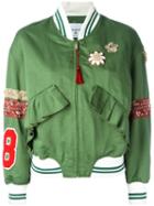 Dondup - Floral Detail Bomber Jacket - Women - Cotton/linen/flax/spandex/elastane/cupro - 42, Women's, Green, Cotton/linen/flax/spandex/elastane/cupro
