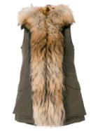 Woolrich Racoon Fur Trim Hooded Gilet - Green
