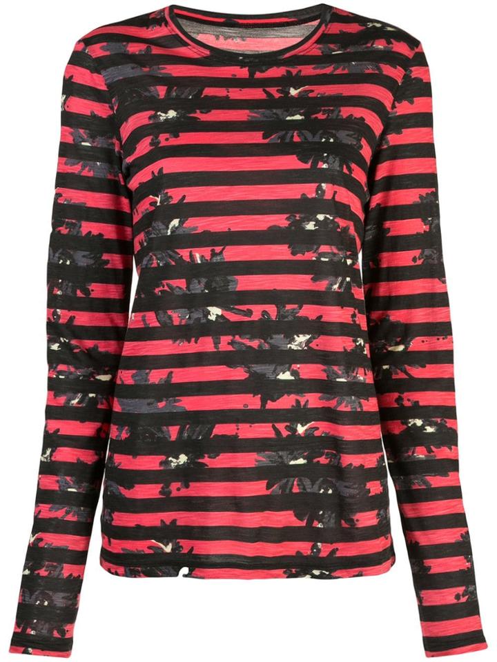 Proenza Schouler Striped Splatter Floral Long Sleeve T-shirt - Red