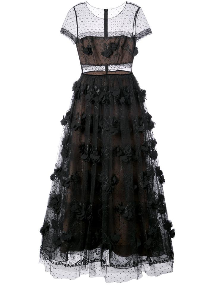 Marchesa Notte Embroidered Column Gown - Black