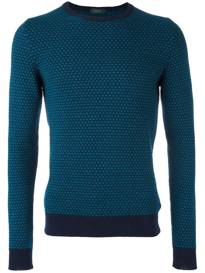 Zanone Crew Neck Jumper, Men's, Size: 48, Blue, Virgin Wool/angora