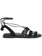 Tosca Blu Rhinestone Embellished Ankle Tie Sandals - Black