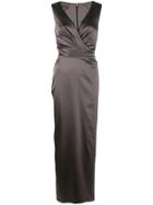 Talbot Runhof Draped Satin Long Dress - Brown