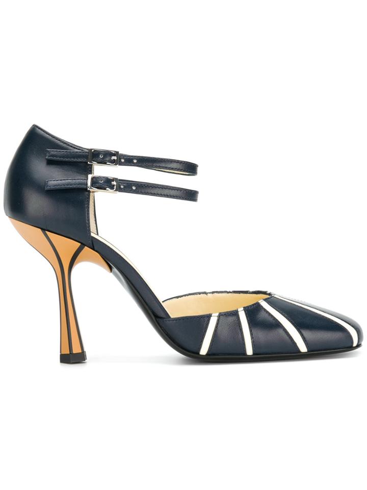 Marni Striped Mary Jane Pumps - Blue