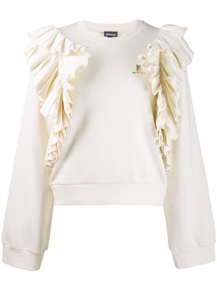 Just Cavalli Ruffle Monogram Jumper - White