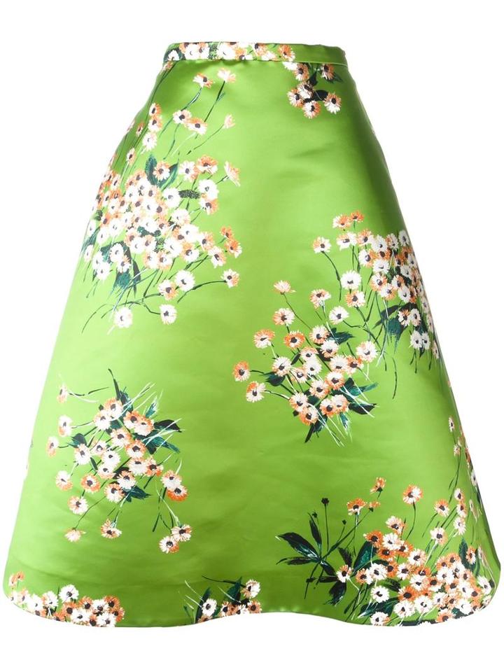 Rochas Floral Print A-line Skirt, Women's, Size: 42, Green, Polyester