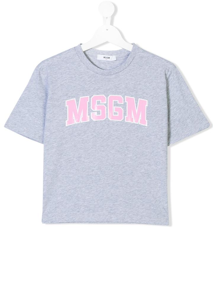 Msgm Kids Logo Print Cropped T-shirt - Grey