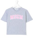 Msgm Kids Logo Print Cropped T-shirt - Grey