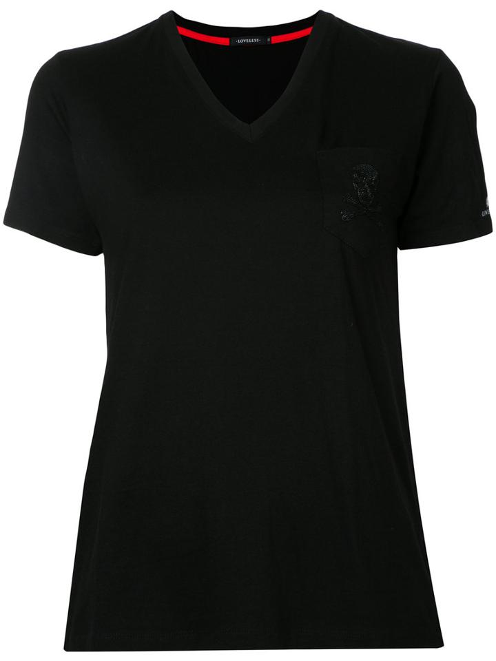 Loveless - V-neck Pocket T-shirt - Women - Cotton/rayon - 36, Black, Cotton/rayon