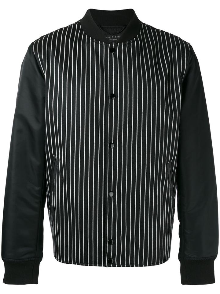 Rag & Bone Striped Bomber Jacket, Men's, Size: Large, Black, Wool/cotton/calf Leather/cotton