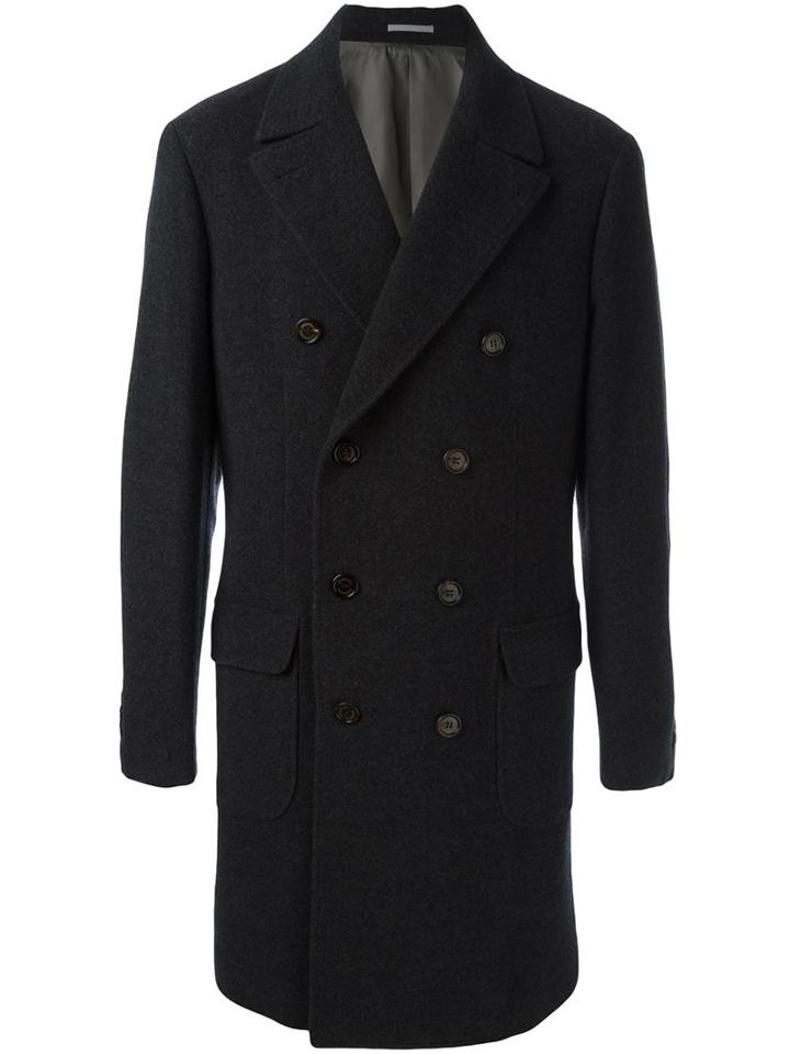 Brunello Cucinelli Double Breasted Coat, Men's, Size: 52, Grey, Wool/cashmere/cupro