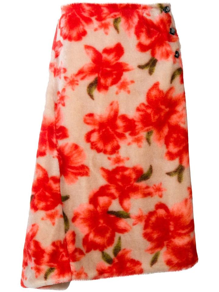 Jil Sander Flower Printed Furry Skirt - Orange